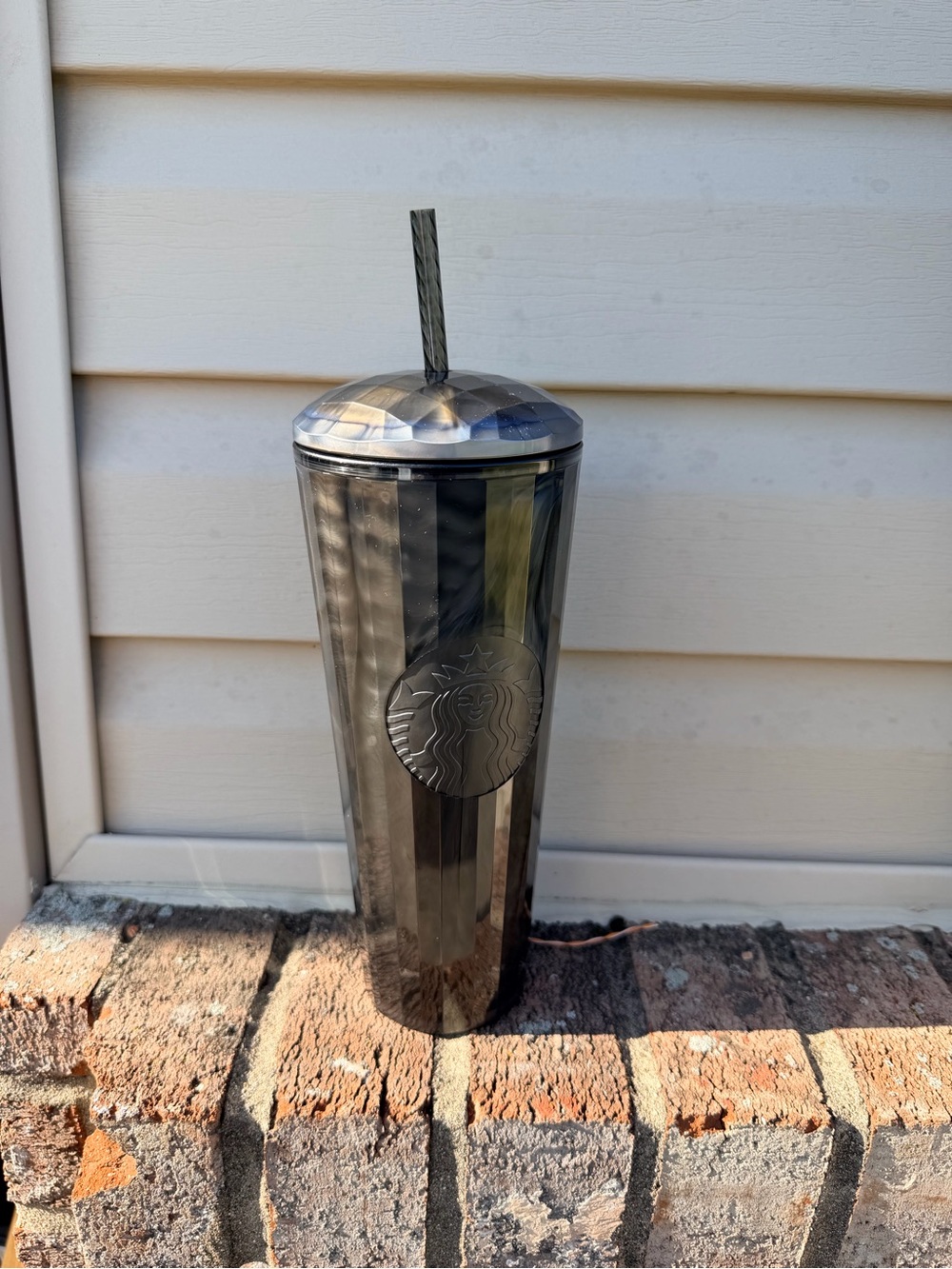 Starbucks Metallic Black Faceted Tumbler with Straw
